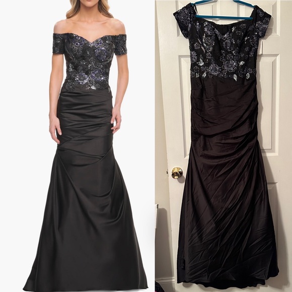 Off the Shouder Embroidered
Bodice Satin Mermaid Gown
La Femme size 8 - Picture 7 of 7